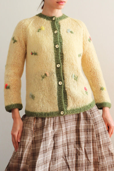 60s Flower Embroidery Hand Knit Mohair Cardigan