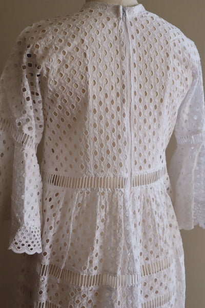 70s Bell Sleeve Cutwork Cotton Lace Dress