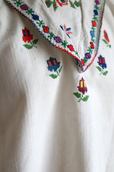1920s~1930s Hand Woven Linen Embroidered Folk Art Blouse