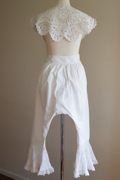 Late 1800s French White Cotton Frilled Lace Bloomers Pants