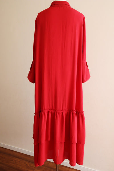 80s Bell Sleeve Dark Red Maxi Dress