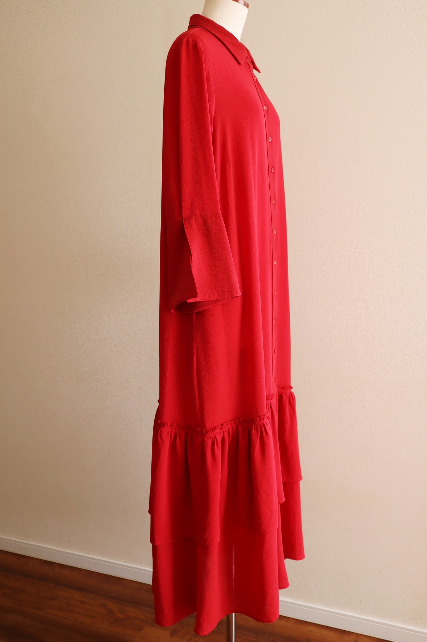 80s Bell Sleeve Dark Red Maxi Dress