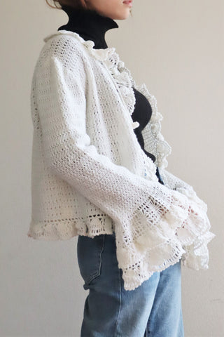 70s Hand Knit Crochet White Cardigan