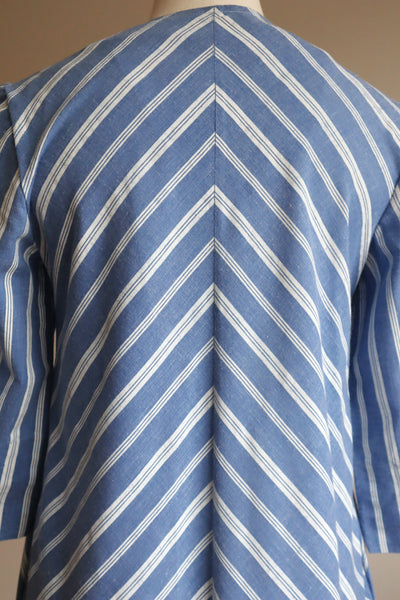 70s Blue Striped Cotton Long Dress