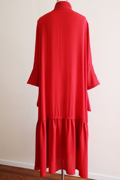 80s Bell Sleeve Dark Red Maxi Dress