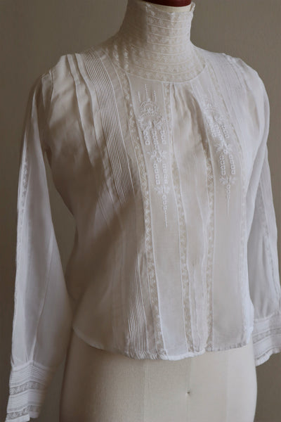 1900s Bright White Lawn Cotton Edwardian Blouse