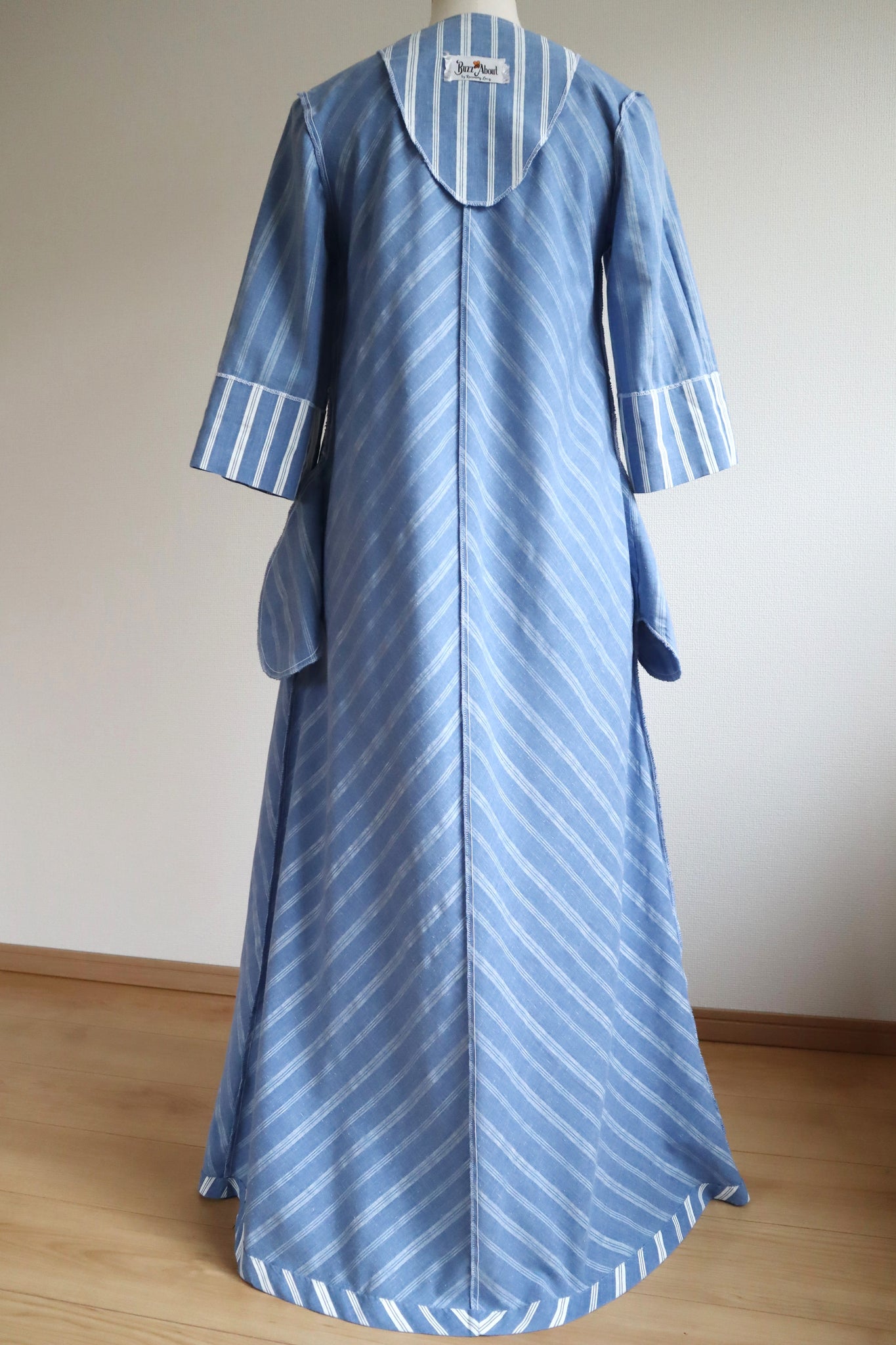 70s Blue Striped Cotton Long Dress