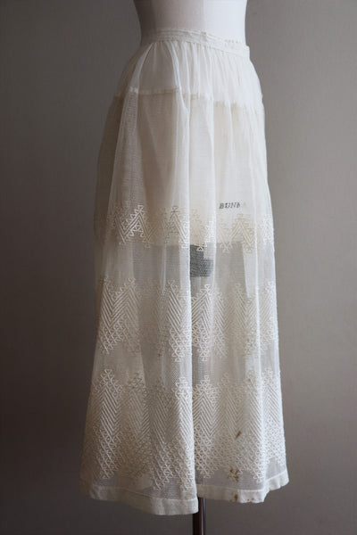 19th Edwardian Embroidered Lace Tulle Skirt