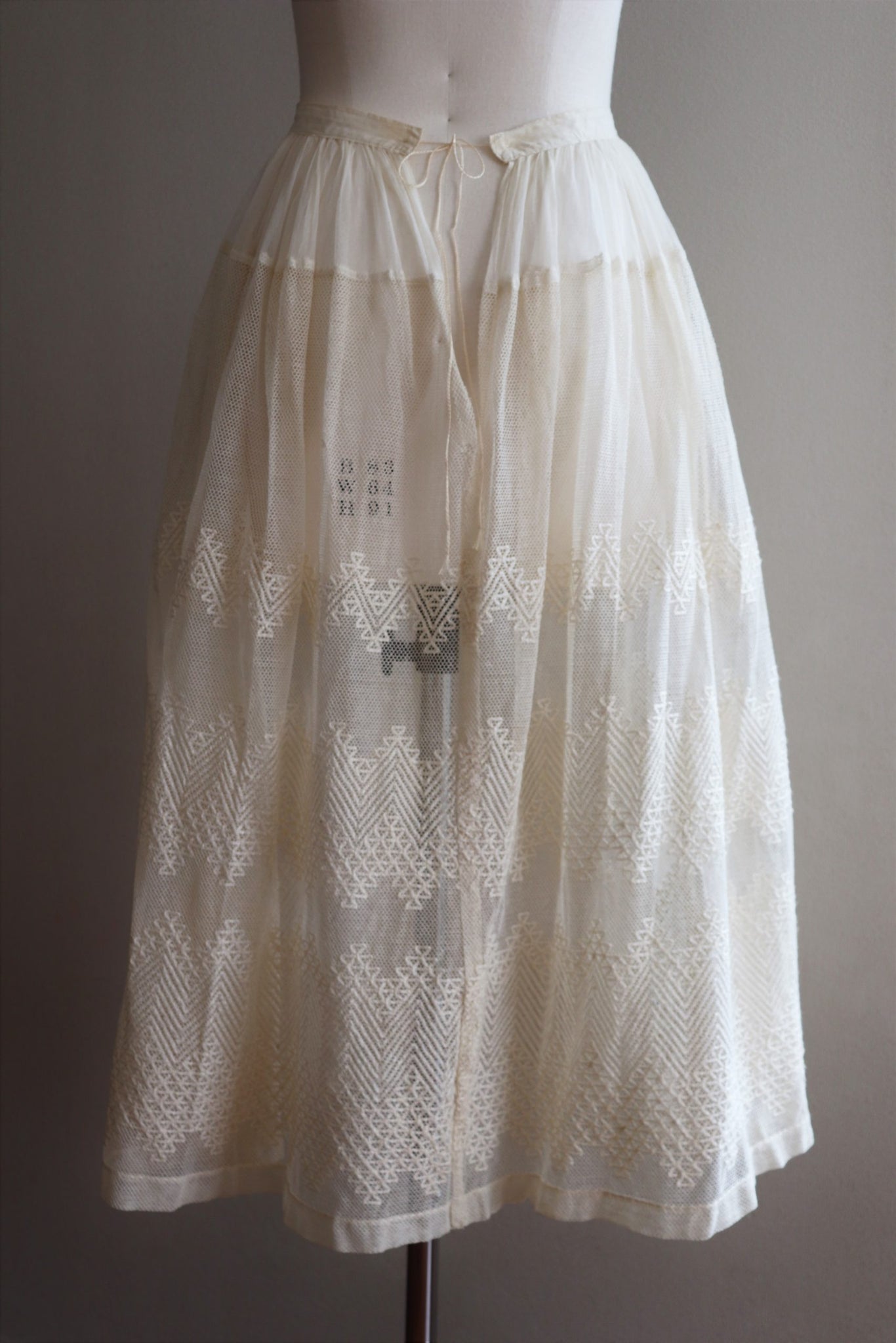 19th Edwardian Embroidered Lace Tulle Skirt