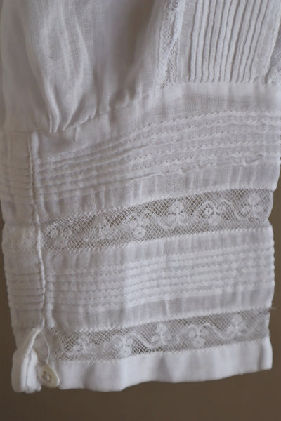 1900s Bright White Lawn Cotton Edwardian Blouse