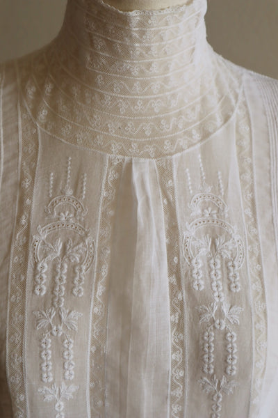 1900s Bright White Lawn Cotton Edwardian Blouse