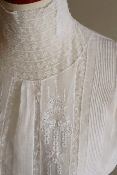 1900s Bright White Lawn Cotton Edwardian Blouse