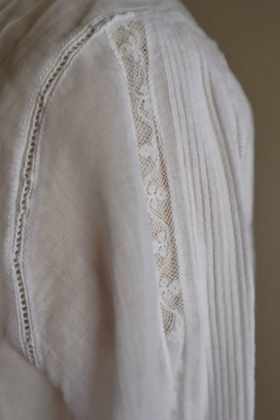 1900s Bright White Lawn Cotton Edwardian Blouse