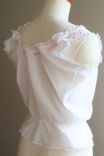 1900s French Hand Embroidered Leaf White Cotton Corset Cover