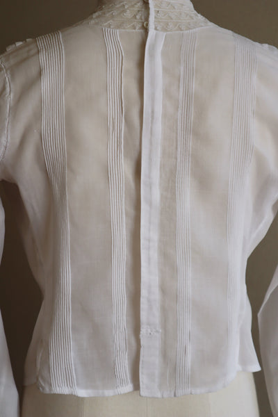 1900s Bright White Lawn Cotton Edwardian Blouse