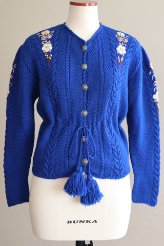 80s Hand Knit Blue German Cardigan