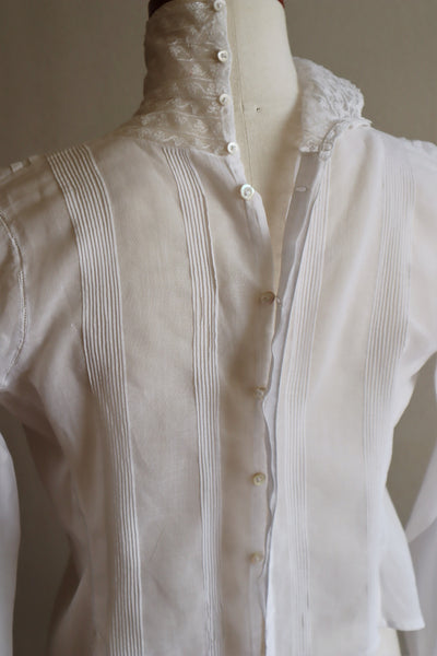 1900s Bright White Lawn Cotton Edwardian Blouse