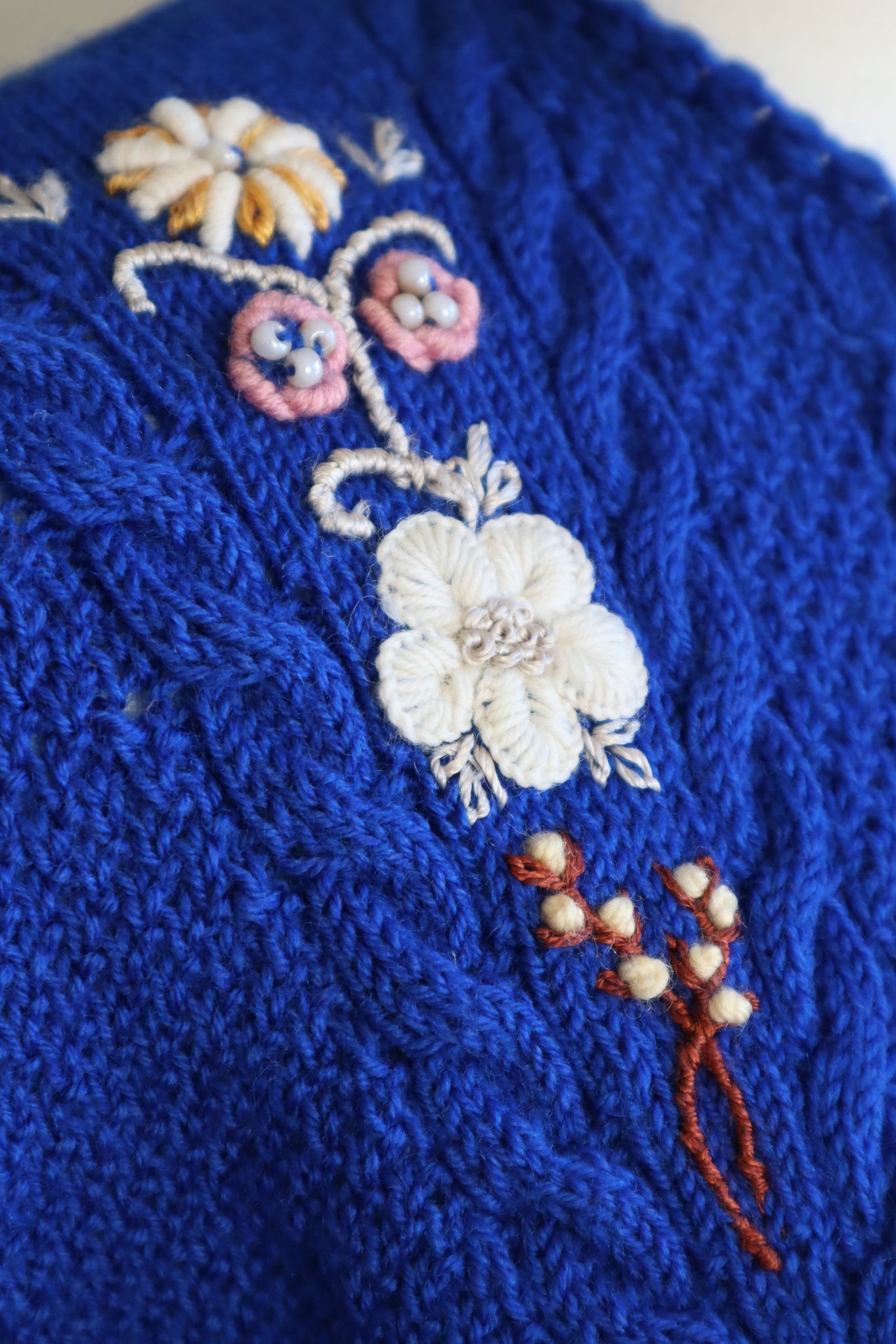 80s Hand Knit Blue German Folk Cardigan