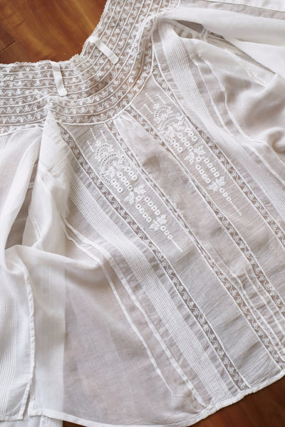 1900s Bright White Lawn Cotton Edwardian Blouse