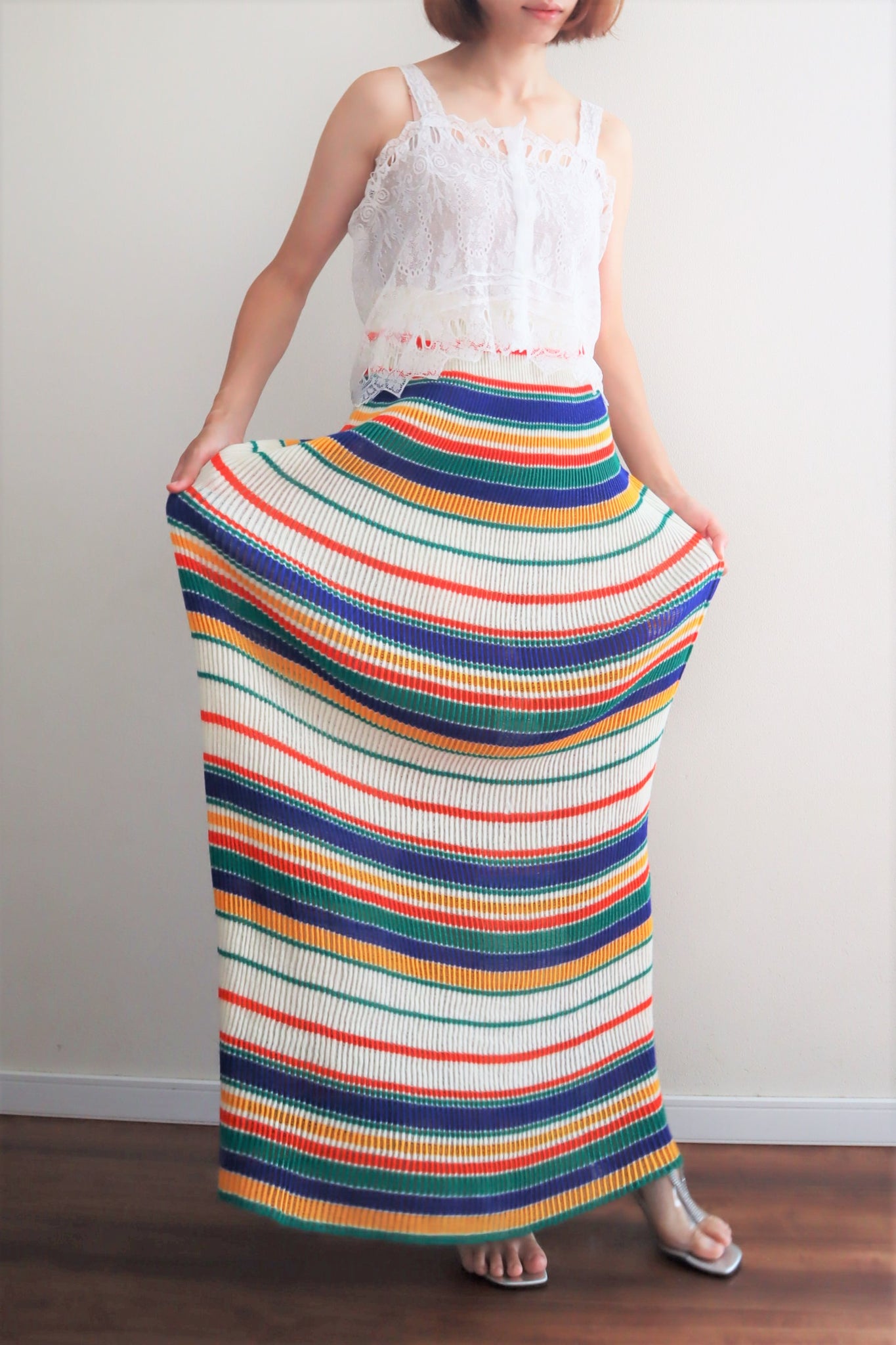 70s Vintage Italian Knit Striped Maxi Skirt