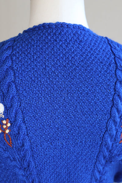 80s Hand Knit Blue German Folk Cardigan