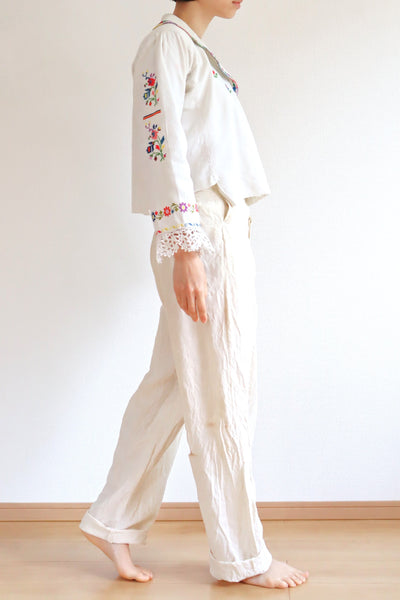 1920s~1930s Hand Woven Linen Embroidered Folk Art Blouse