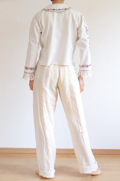 1920s~1930s Hand Woven Linen Embroidered Folk Art Blouse