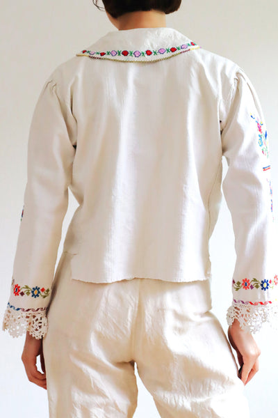 1920s~1930s Hand Woven Linen Embroidered Folk Art Blouse