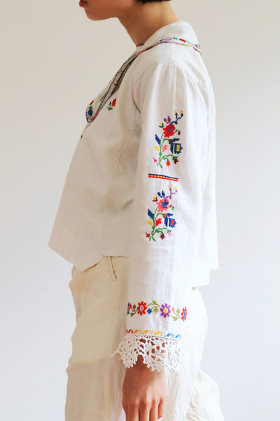 1920s~1930s Hand Woven Linen Embroidered Folk Art Blouse
