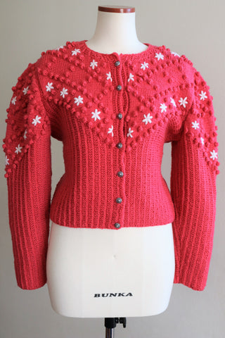 80s Hand Knit Pink Austrian Cardigan
