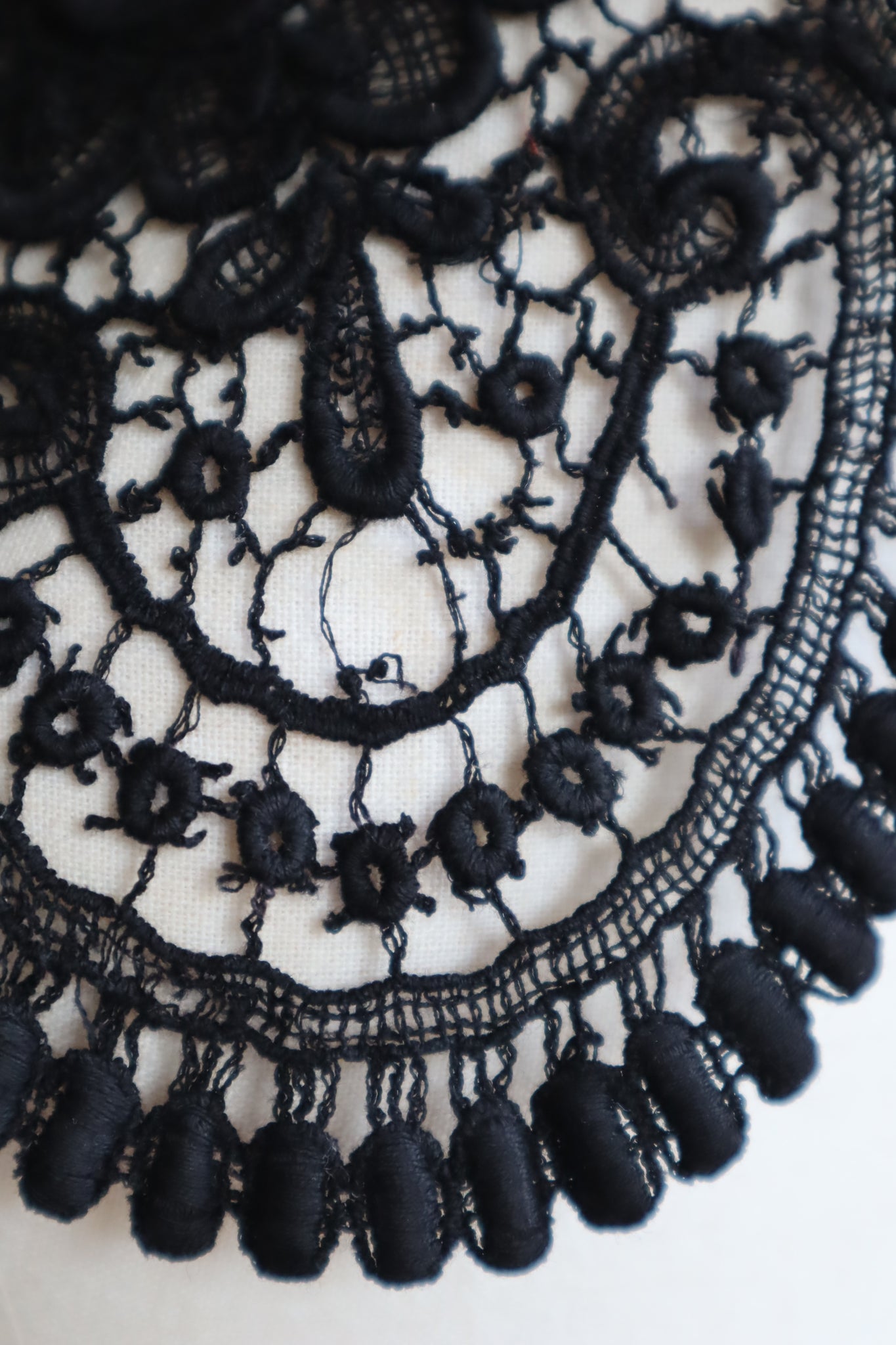 1920s Dead Stock French Antique Black Cotton Lace Big Collar