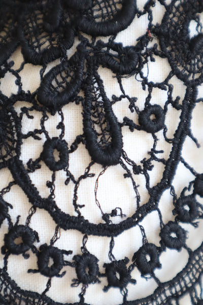 1920s Dead Stock French Antique Black Cotton Lace Big Collar