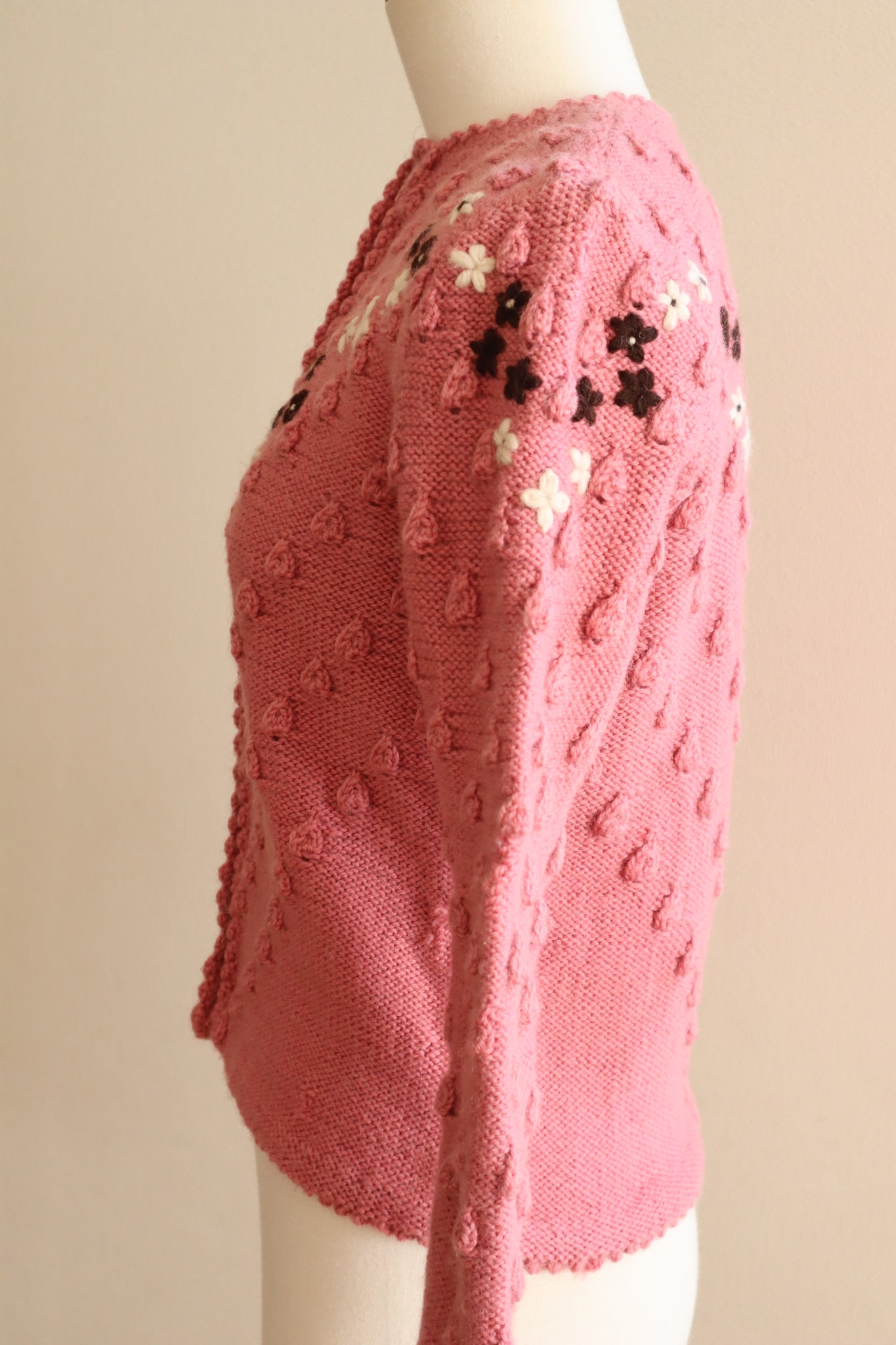 70s Chocolate Pink Hand Knit Austrian Cardigan