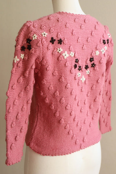 70s Chocolate Pink Hand Knit Austrian Cardigan