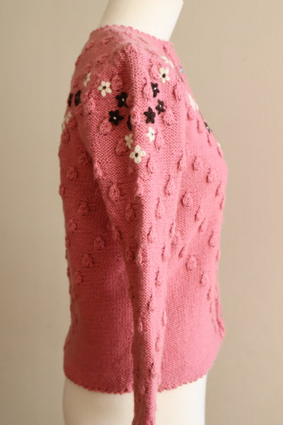 70s Chocolate Pink Hand Knit Austrian Cardigan