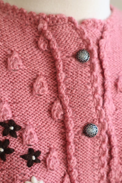 70s Chocolate Pink Hand Knit Austrian Cardigan