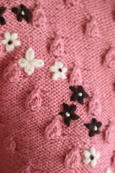 70s Chocolate Pink Hand Knit Austrian Cardigan