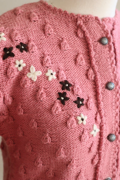 70s Chocolate Pink Hand Knit Austrian Cardigan