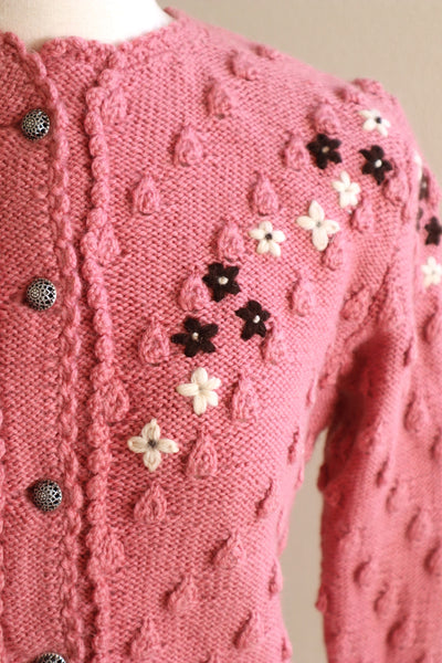 70s Chocolate Pink Hand Knit Austrian Cardigan