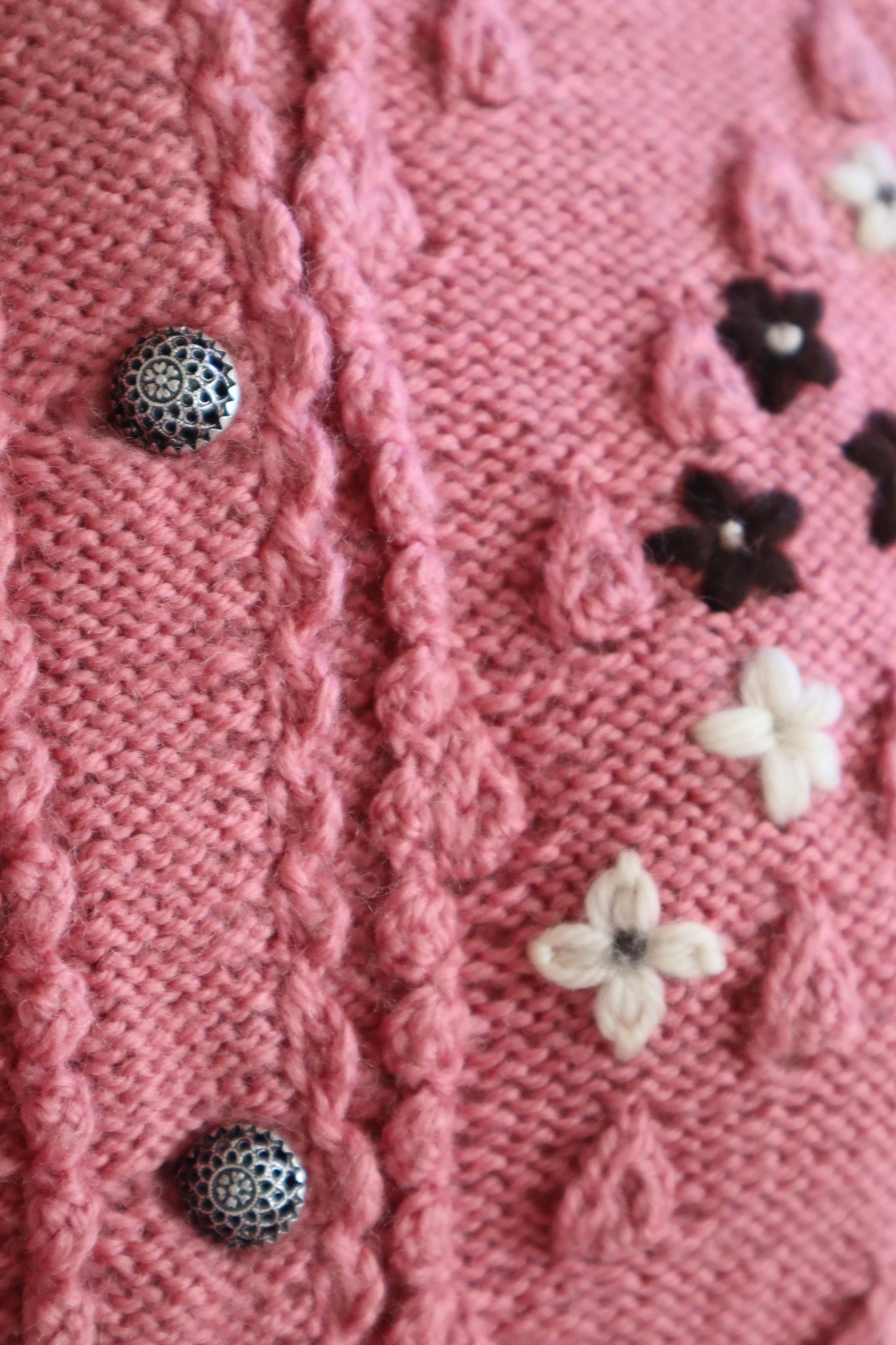 70s Chocolate Pink Hand Knit Austrian Cardigan