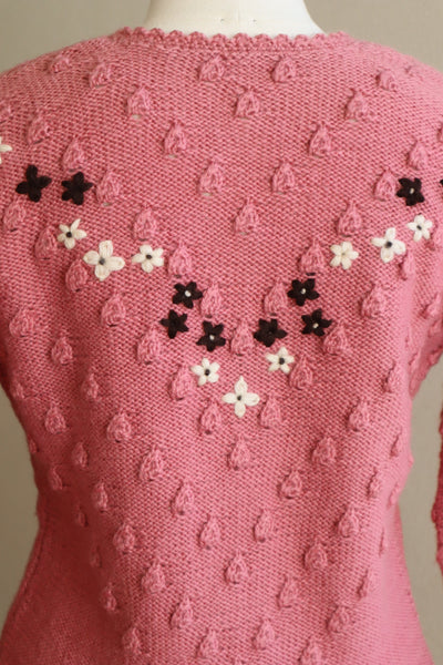 70s Chocolate Pink Hand Knit Austrian Cardigan