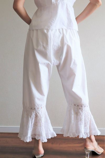 Late 1800s French White Cotton Frilled Lace Bloomers Pants