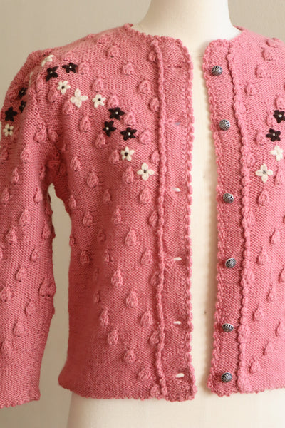 70s Chocolate Pink Hand Knit Austrian Cardigan