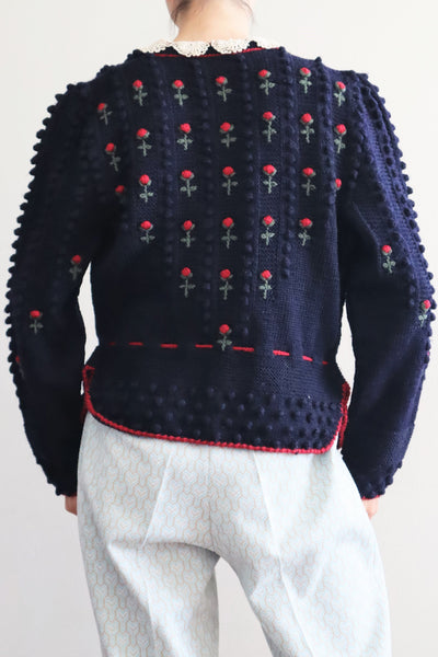 80s 🌹 Hand Knit Navy German Folk Cardigan