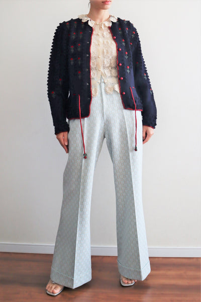 80s 🌹 Hand Knit Navy German Folk Cardigan