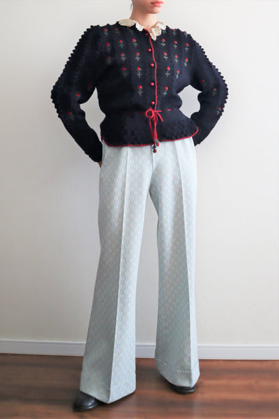 80s 🌹 Hand Knit Navy German Folk Cardigan
