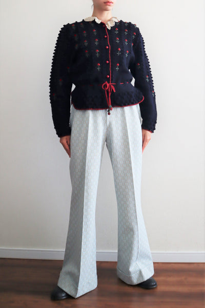 80s 🌹 Hand Knit Navy German Folk Cardigan