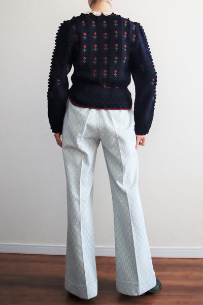 80s 🌹 Hand Knit Navy German Folk Cardigan
