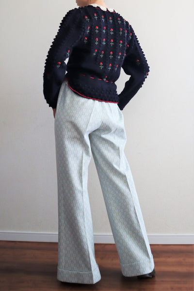 80s 🌹 Hand Knit Navy German Folk Cardigan