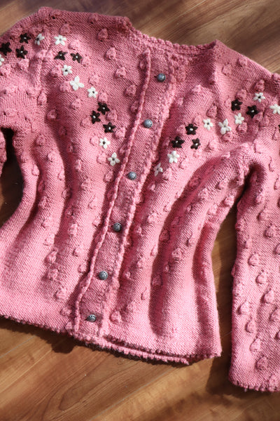 70s Chocolate Pink Hand Knit Austrian Cardigan